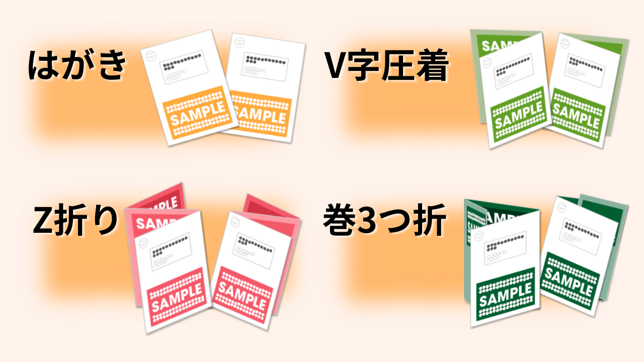 はがき、V字圧着、Z折り、巻き三つ折りの違い